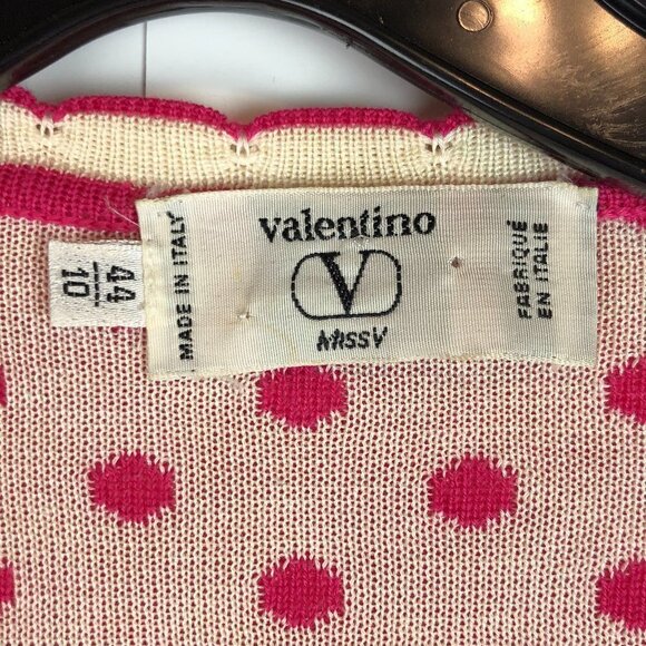 VINTAGE Valentino Missy Women's Pink Polka Dot Cardigan Size 44/10 - Picture 2 of 5